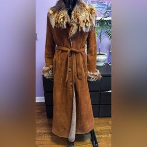 Musti brown suede shearling long coat M